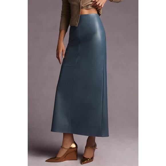 New Mare Mare x Anthropologie Faux Leather Column Skirt $148 PLUS 1X  Blue Slate - Picture 3 of 6